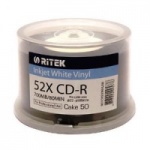 Ritek Vinyl Blank CD R Black Dye White Inkjet Printable - 50 Spindle
